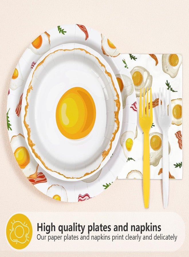 Greencian 96Pcs Breakfast Birthday Decorations Bacon Fried Egg Plates and Napkins Xmas Brunch Theme Birthday Decoration Favors for Kids Adults Bday Baby Shower BBQ Picnic Holiday Party Supplies Serves 24 - Image 2